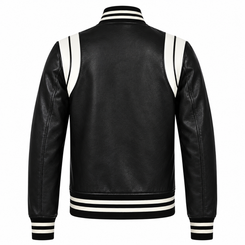 Men’s Black and White Leather Varsity Jacket